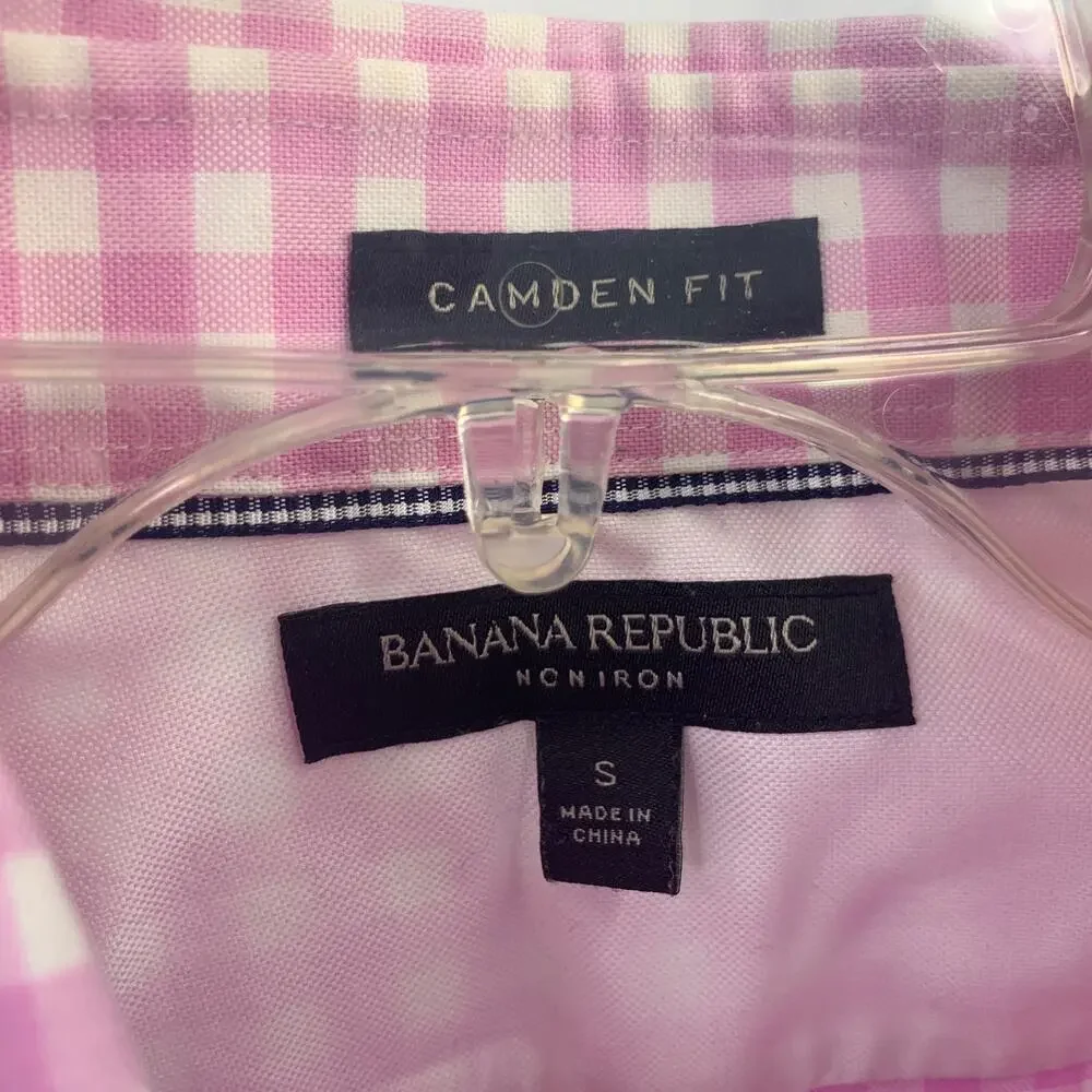 Banana Republic oxford shirt Camden Fit button front pink white gingham small